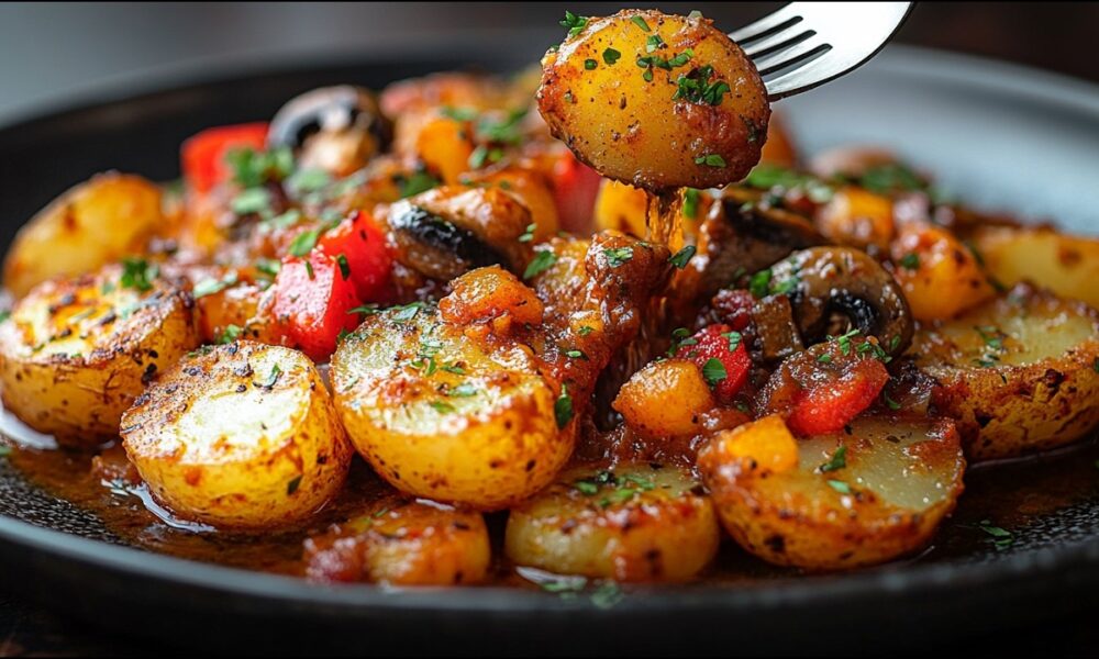 This bell pepper, mushroom, and potato ragout is better than any diet. Vegan, healthy, and aromatic.