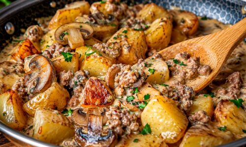 Wenn ich zu faul zum Kochen bin, mache ich dieses cremige Kartoffel-Rind-Gericht! 😍 One-Pan-Rezept